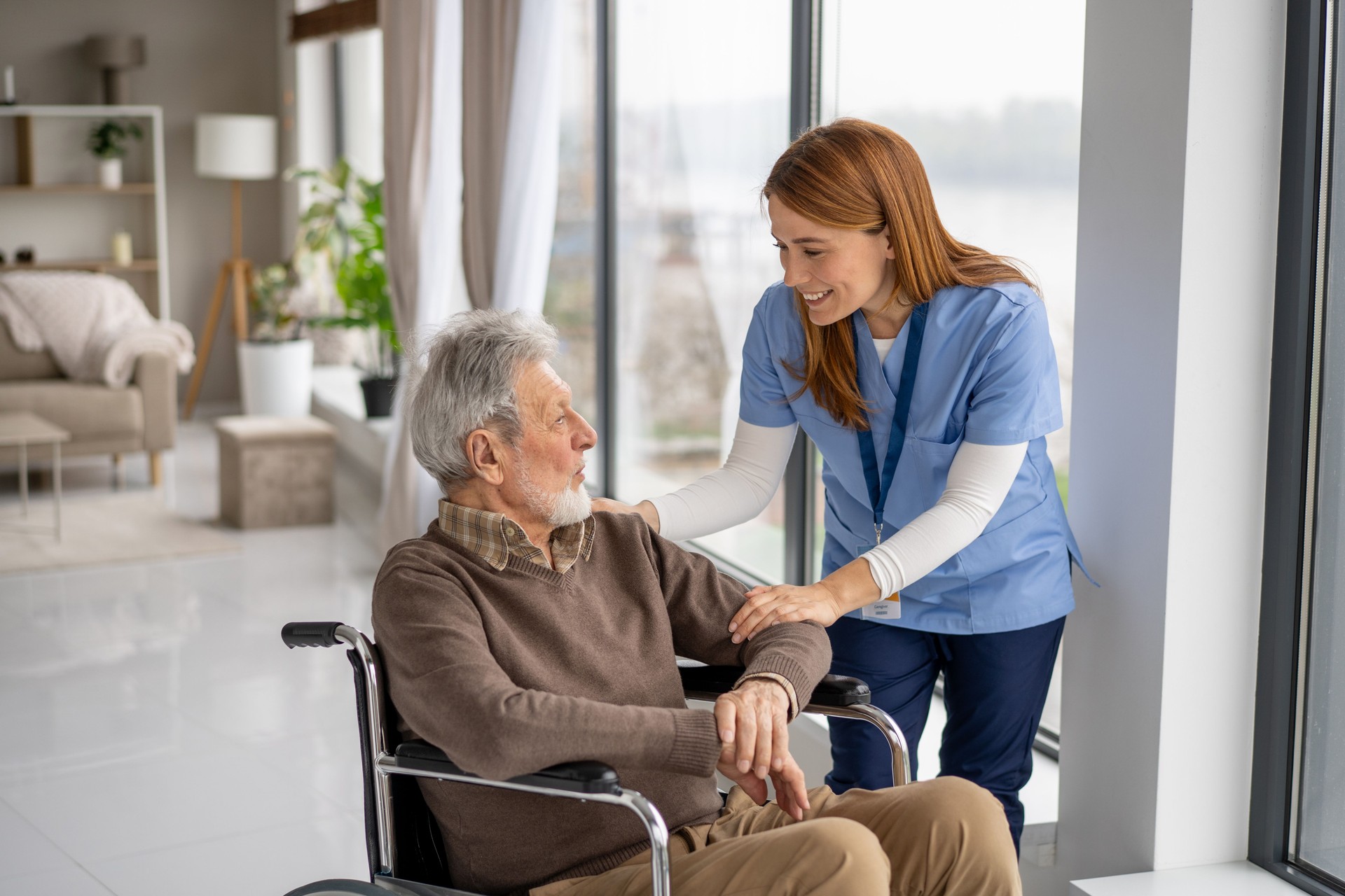 Engaging Interaction Between Caregiver and Senior Man
